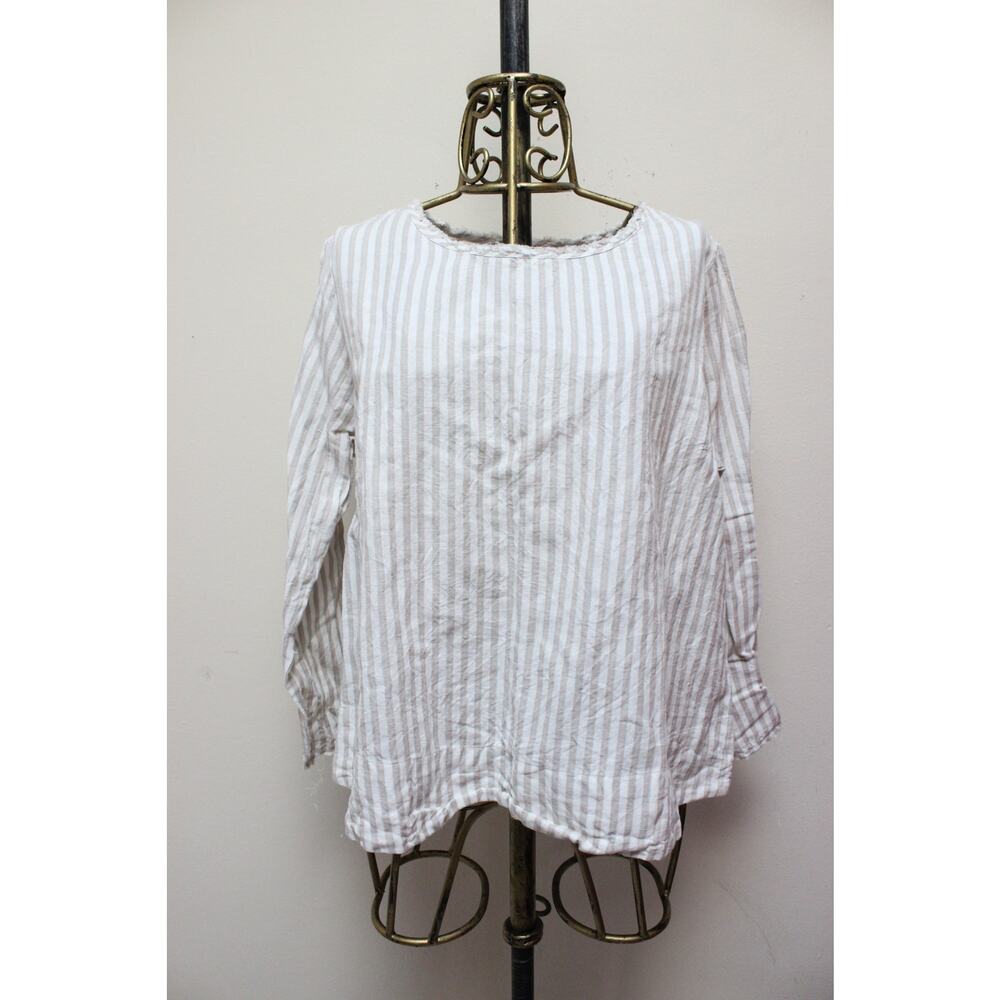 NWT Ewa I Walla Striped Raw Hem Lagenlook Shirt Size Large